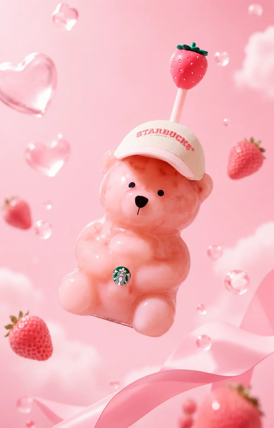 Pink Bearista cup with strawberry topper