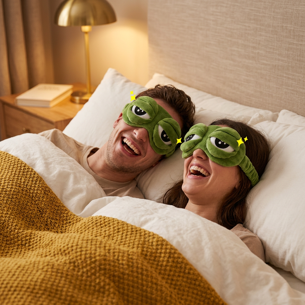 Couple wearing frog masks