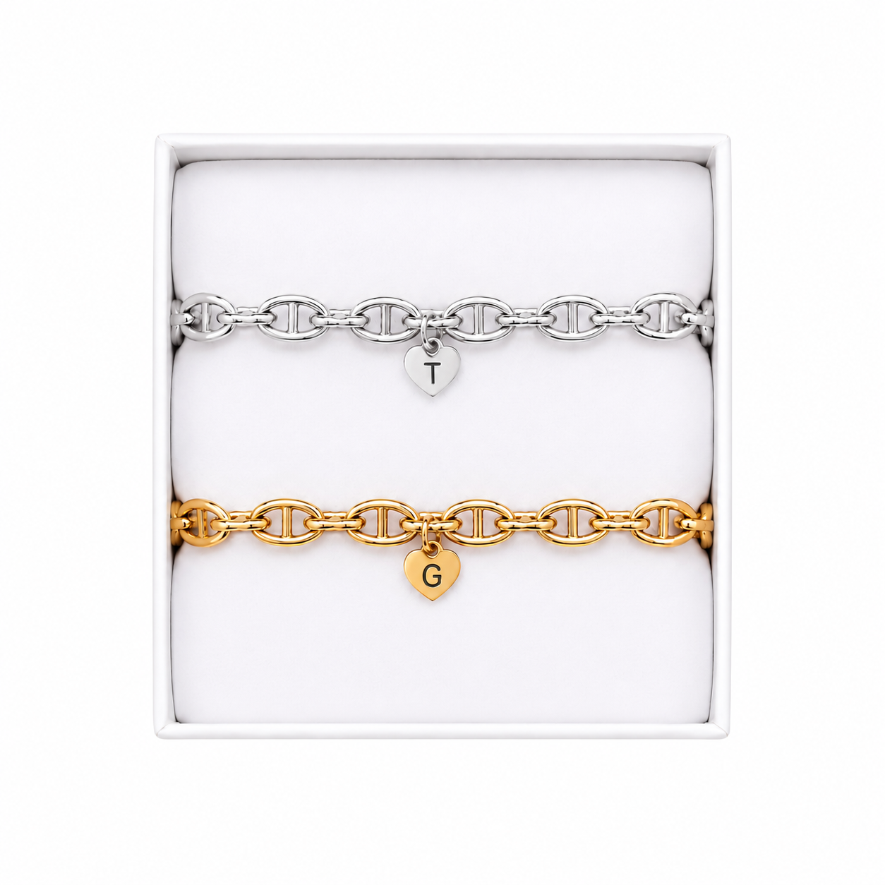 Matching gold and silver bracelets