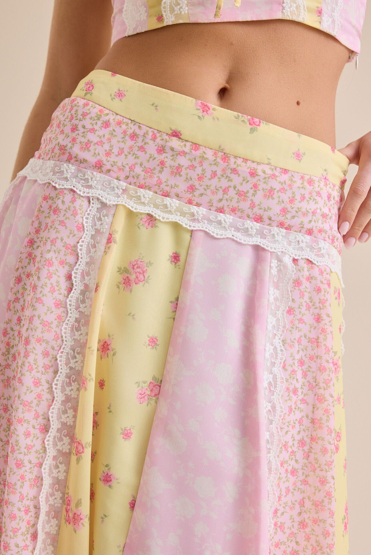 Smocked-waist floral maxi skirt detail