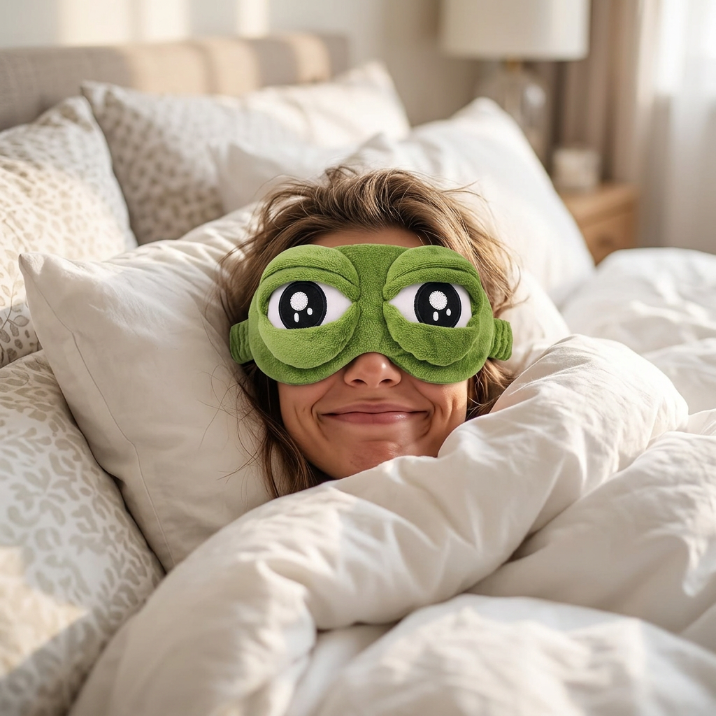 Wearing the frog mask