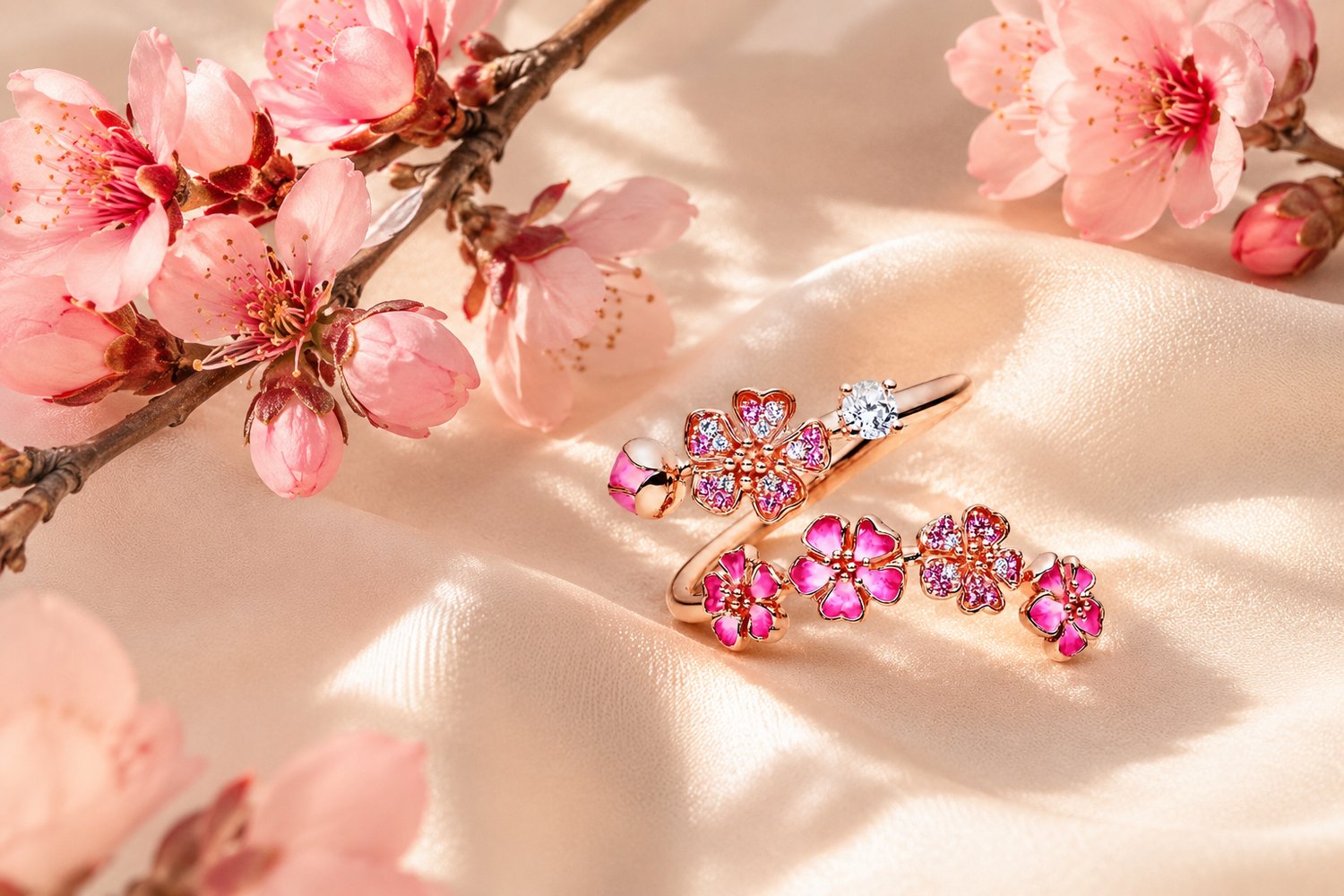 Peach blossom ring with blossoms