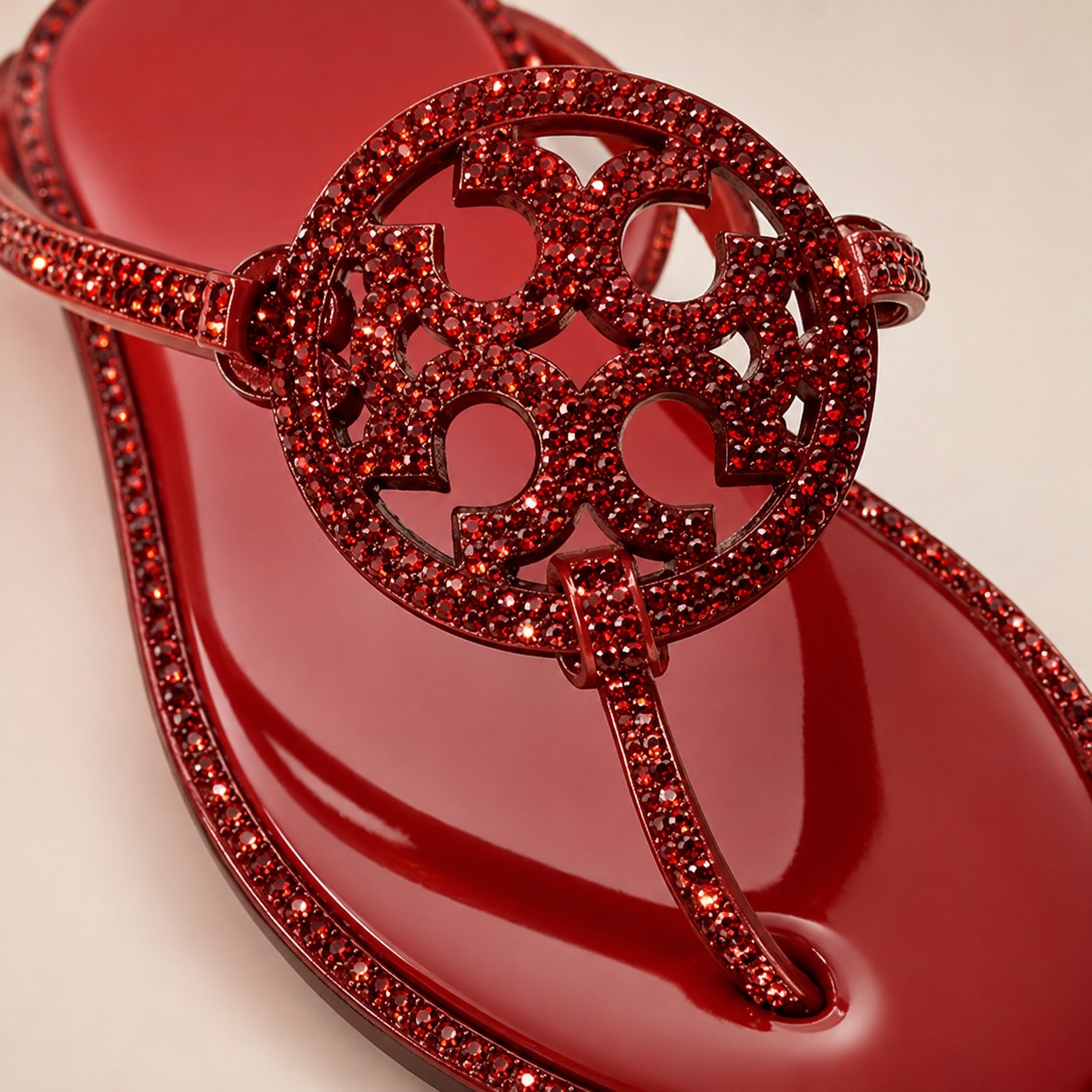 Close-up of the crystal rhinestone medallion